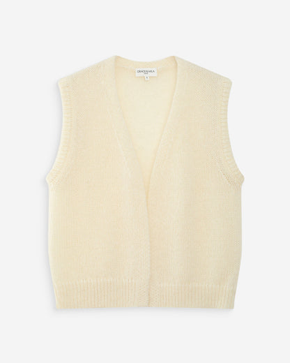 Cardigan laine et mohair sans manches ecru Vicomte