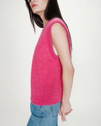 Cardigan laine et mohair sans manches fuchsia Vicomte