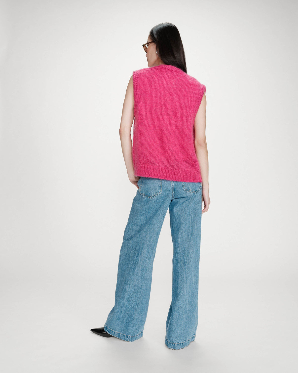 Cardigan laine et mohair sans manches fuchsia Vicomte