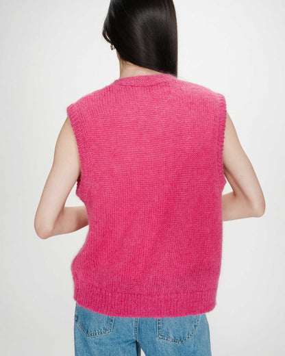 Cardigan laine et mohair sans manches fuchsia Vicomte