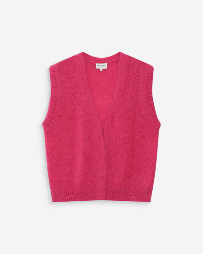 Cardigan laine et mohair sans manches fuchsia Vicomte