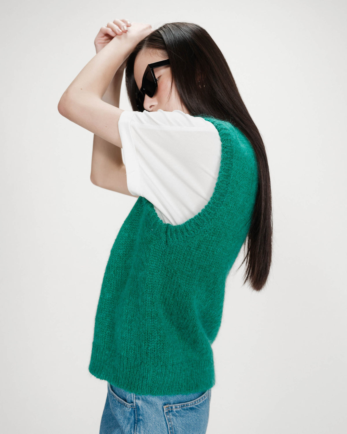 Cardigan laine et mohair sans manches vert Vicomte