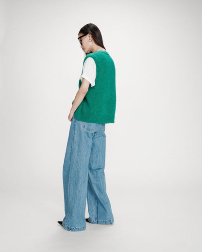Cardigan laine et mohair sans manches vert Vicomte