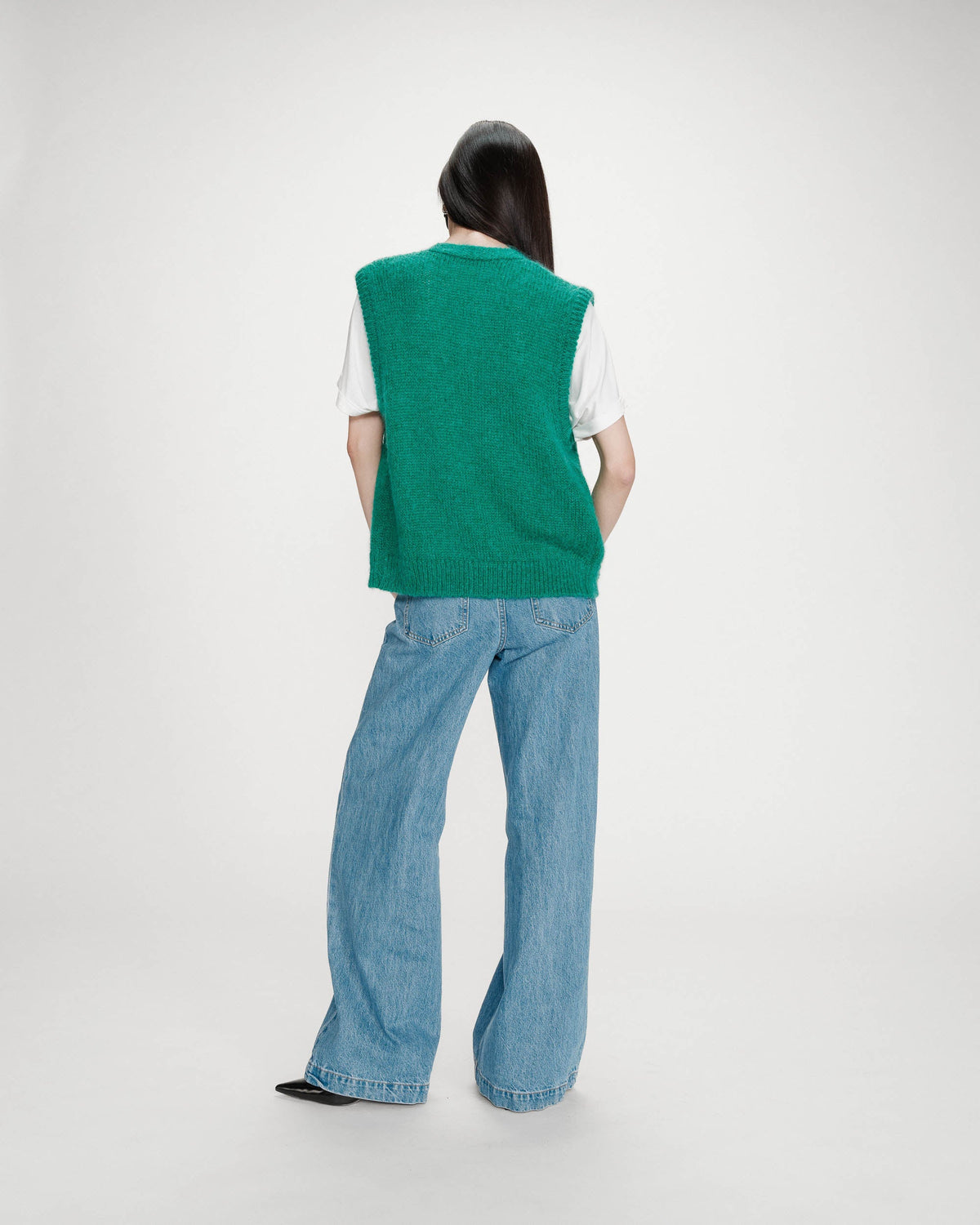 Cardigan laine et mohair sans manches vert Vicomte