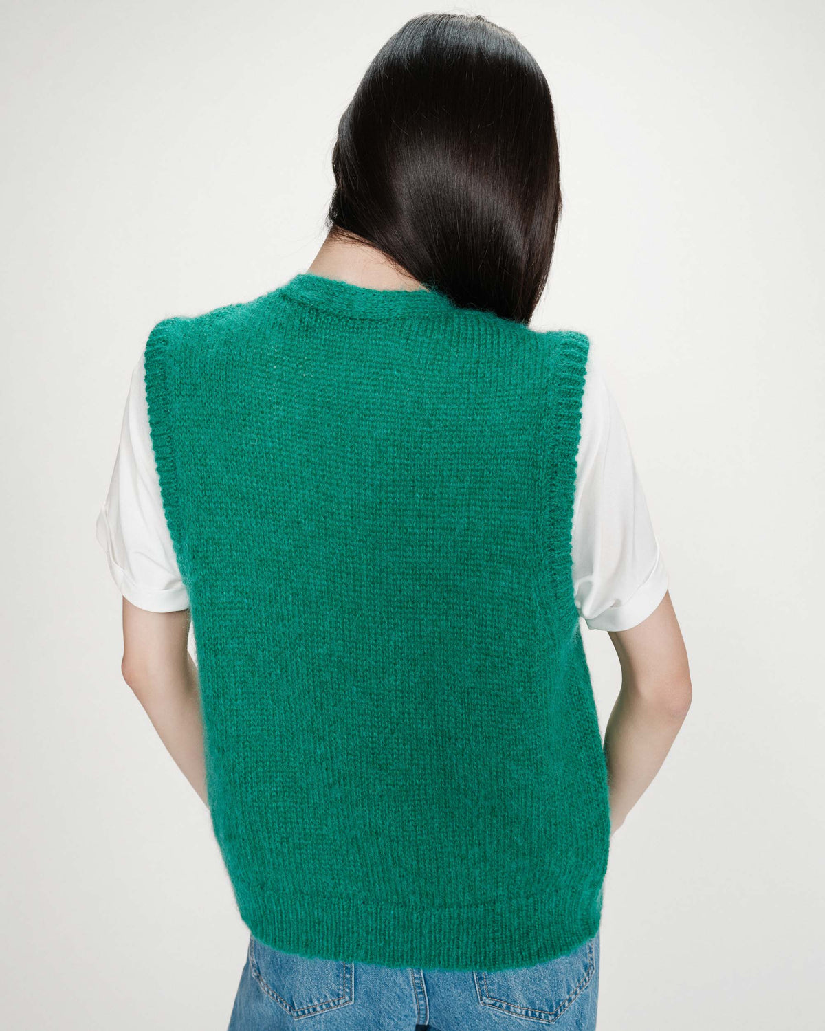 Cardigan laine et mohair sans manches vert Vicomte