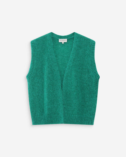 Cardigan laine et mohair sans manches vert Vicomte
