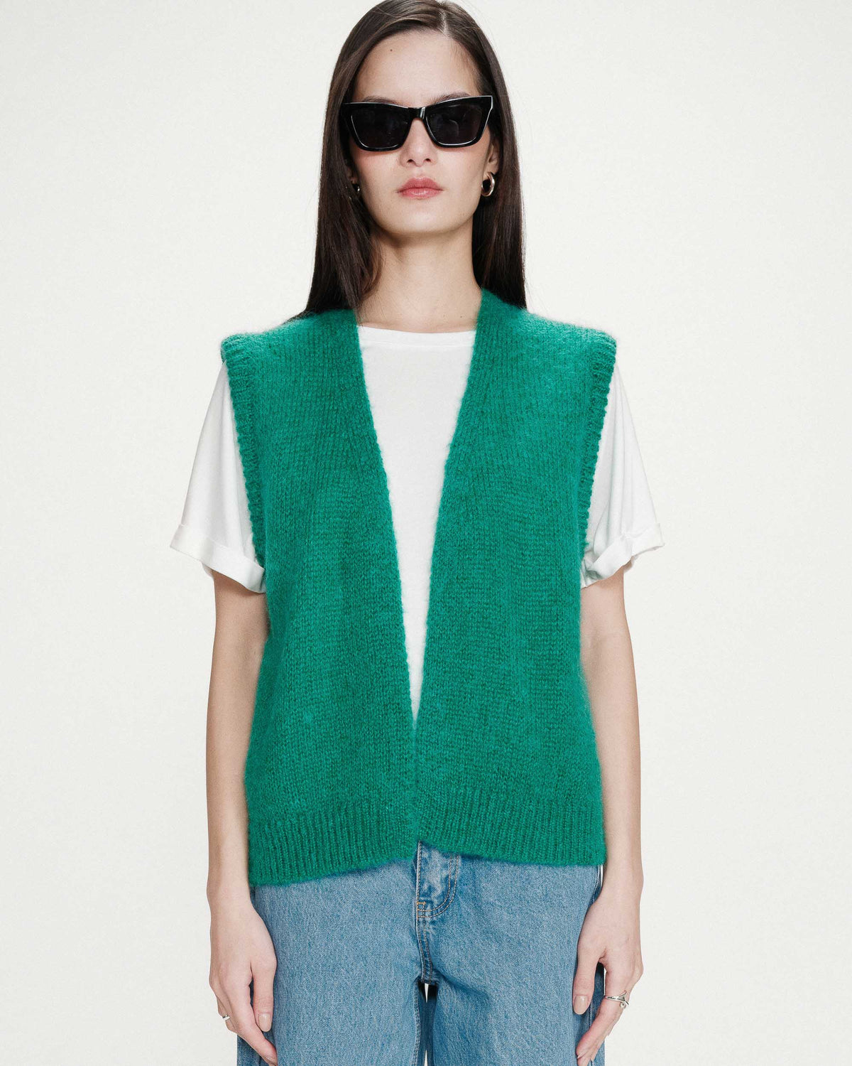 Cardigan laine et mohair sans manches vert Vicomte