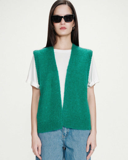 Cardigan laine et mohair sans manches vert Vicomte