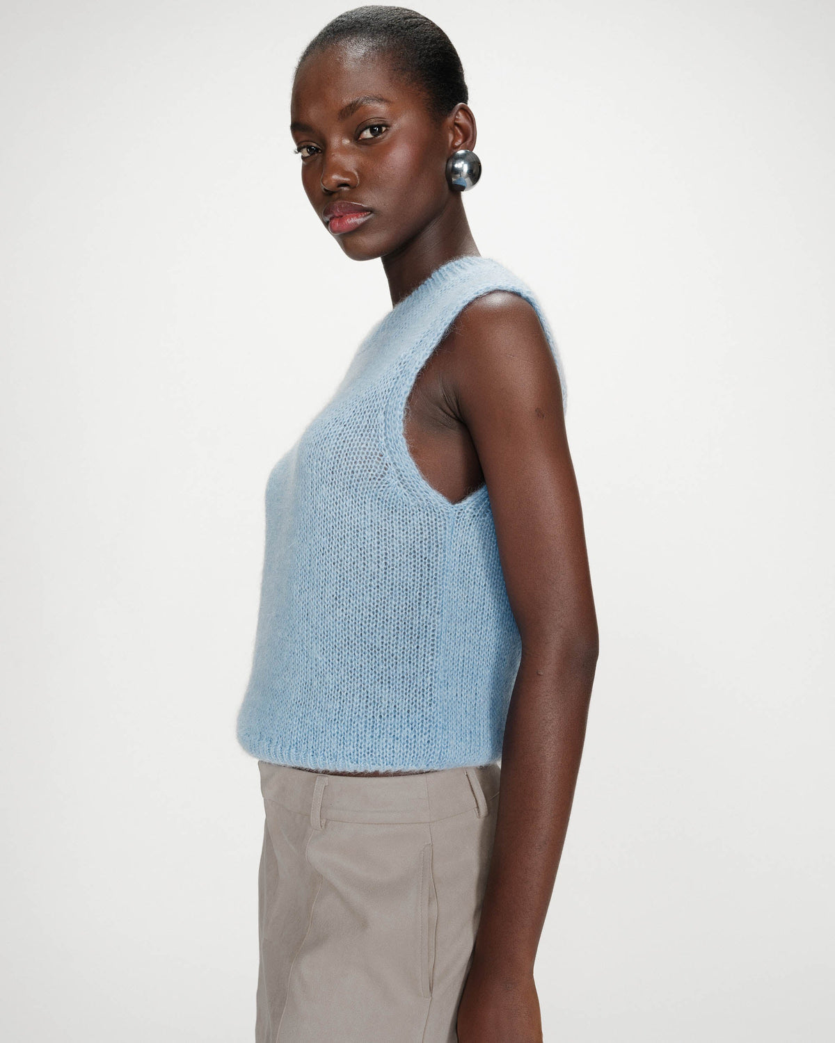 Pull en laine et mohair sans manches bleuet Vollo