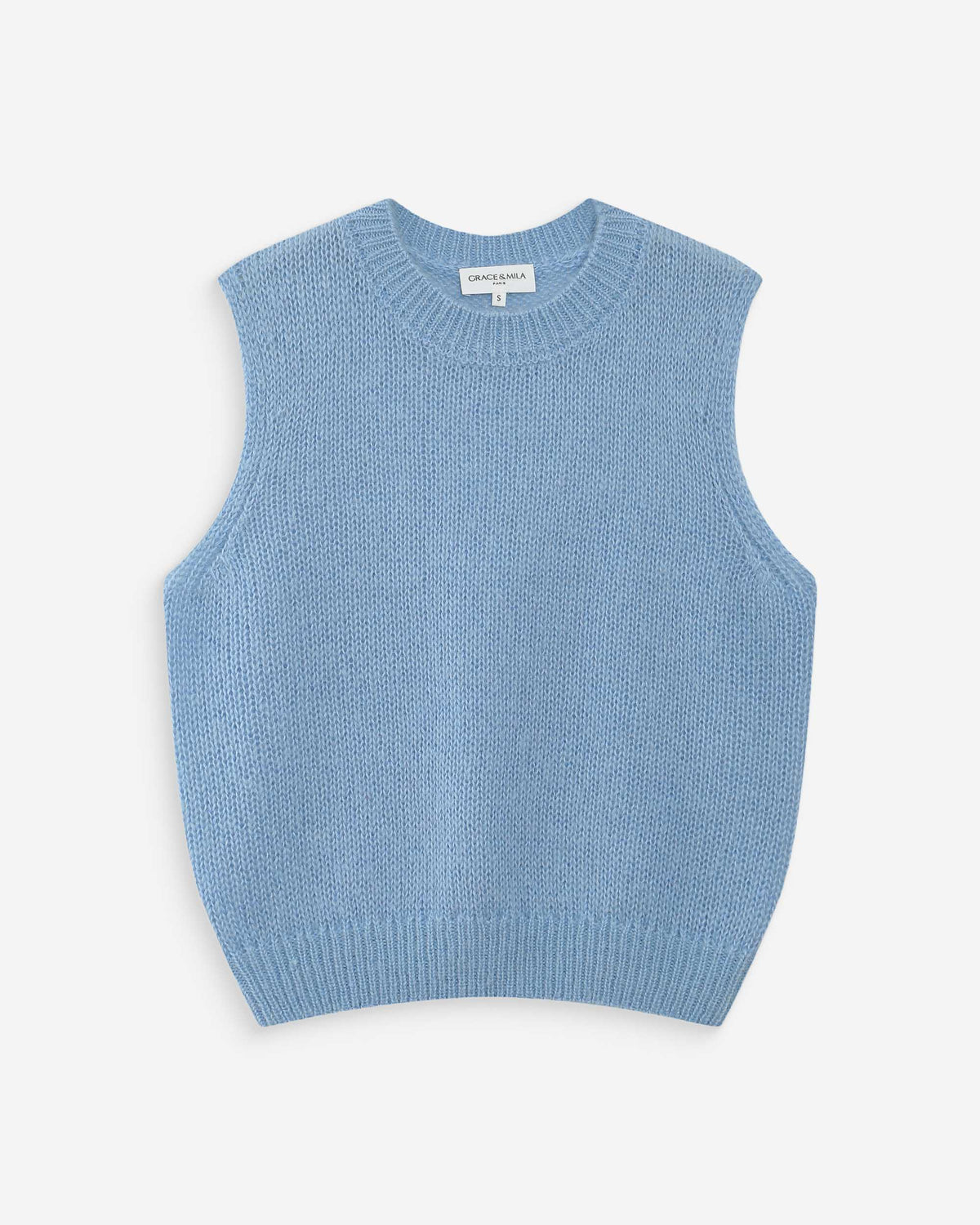 Pull en laine et mohair sans manches bleuet Vollo