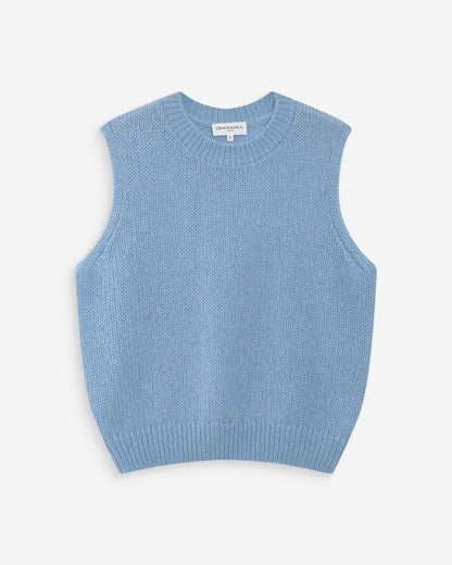 Pull en laine et mohair sans manches bleuet Vollo