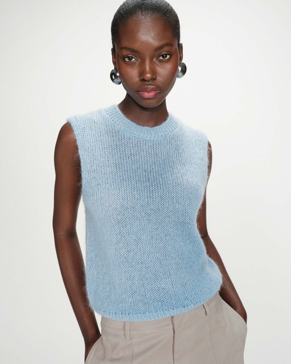 Pull en laine et mohair sans manches bleuet Vollo