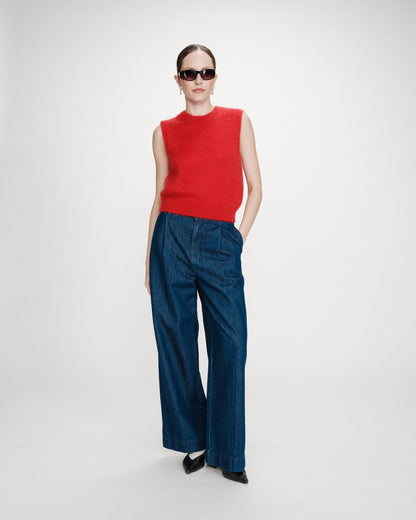 Pull en laine et mohair sans manches rouge Vollo