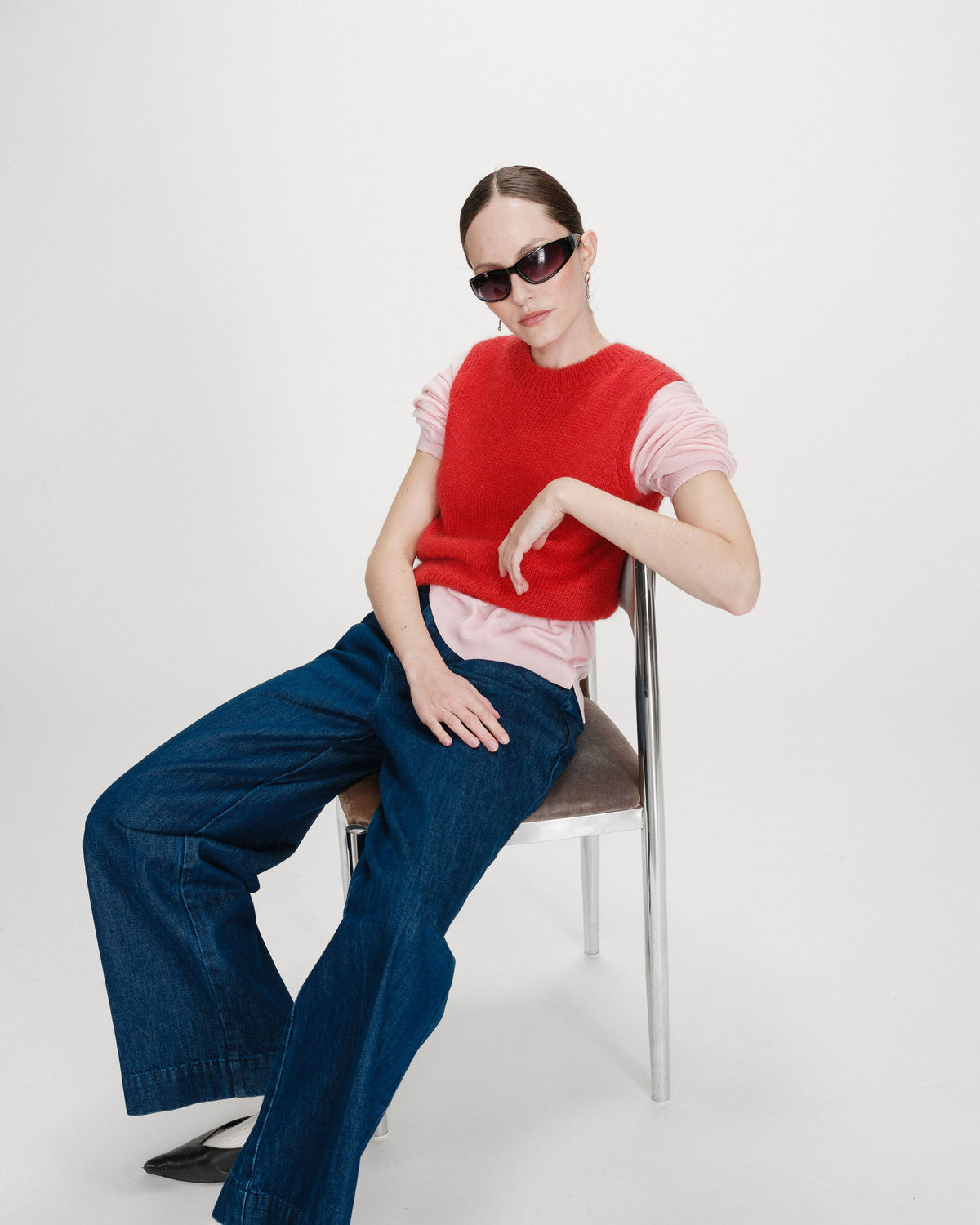 Pull en laine et mohair sans manches rouge Vollo