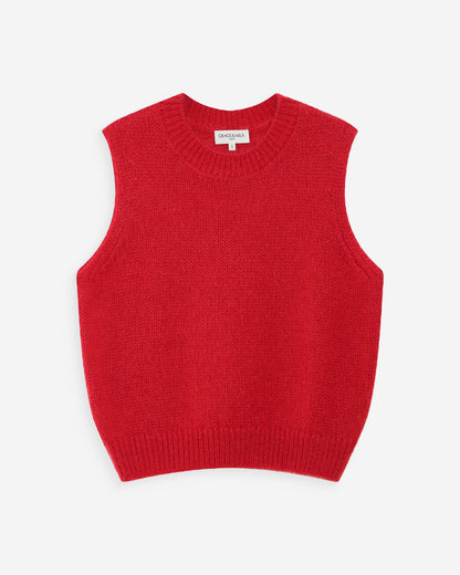Pull en laine et mohair sans manches rouge Vollo