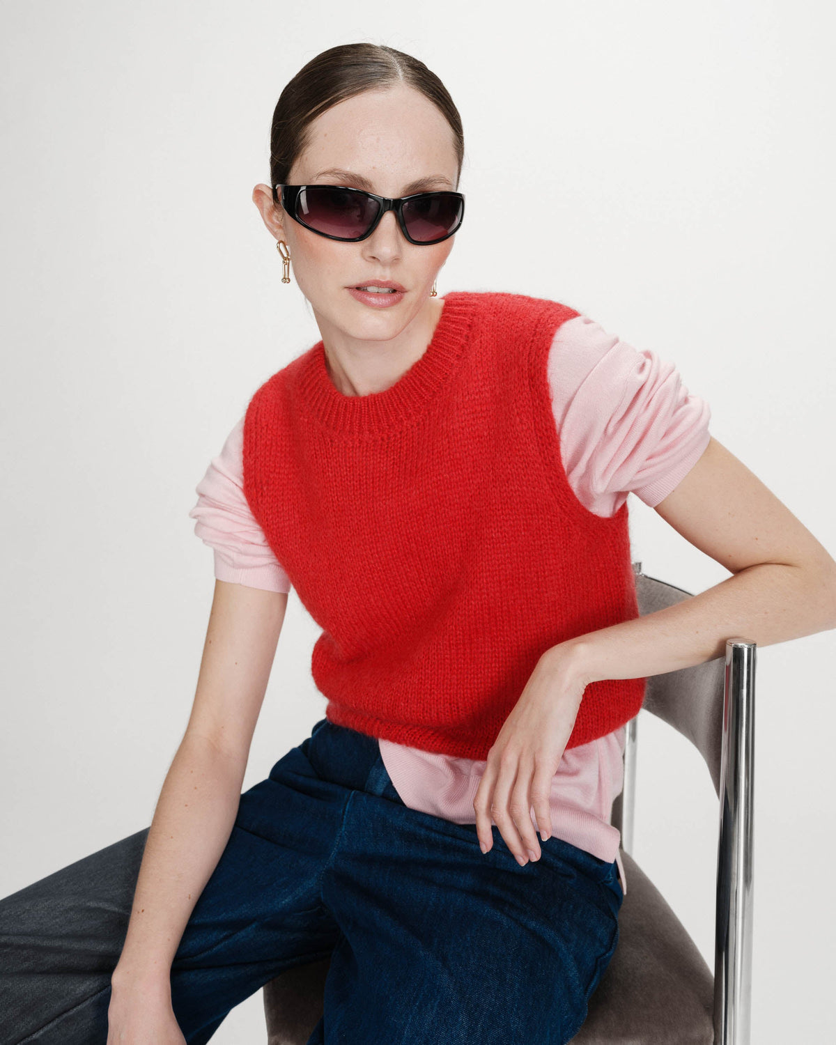 Pull en laine et mohair sans manches rouge Vollo