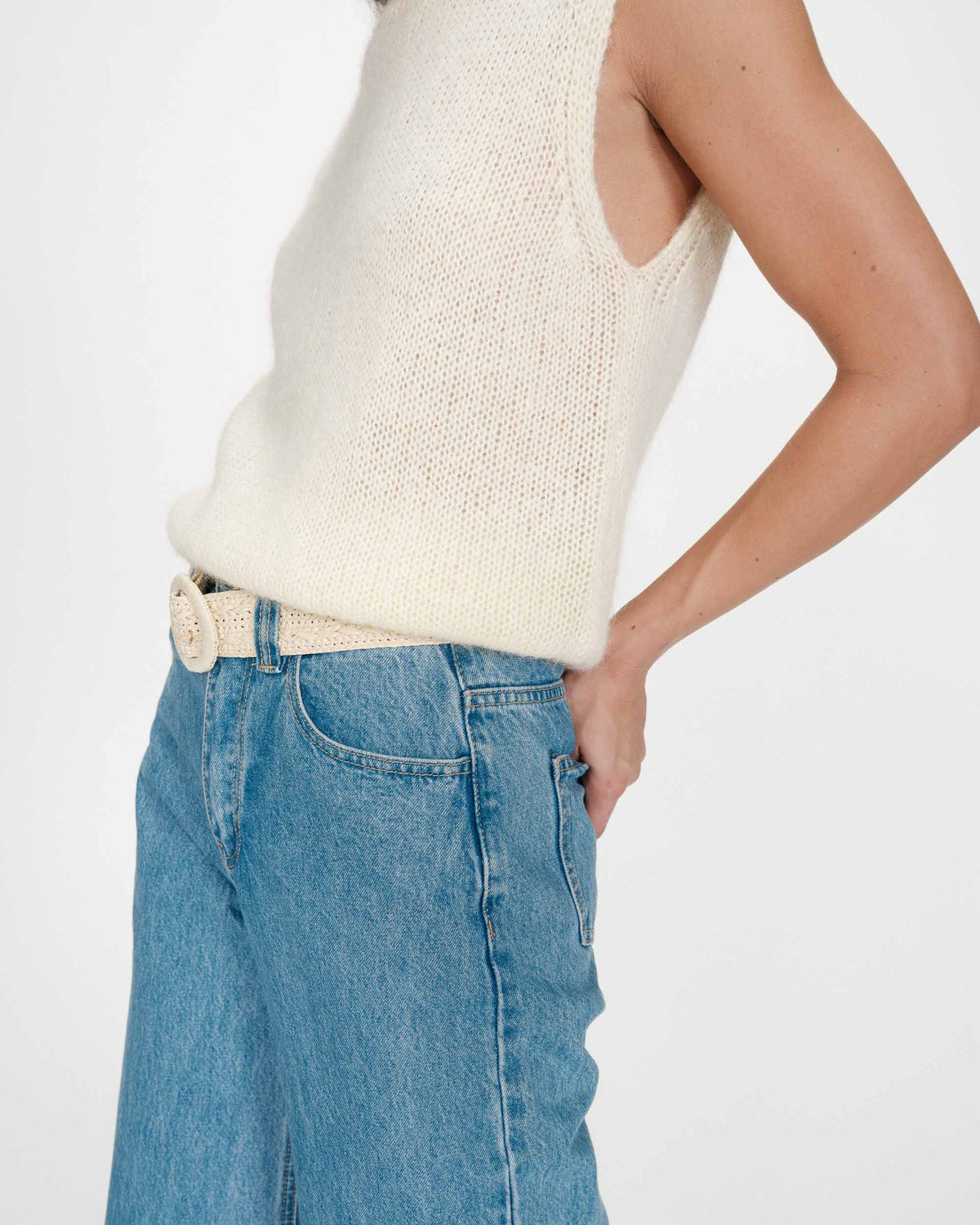 Pull en laine et mohair sans manches vanille Vollo