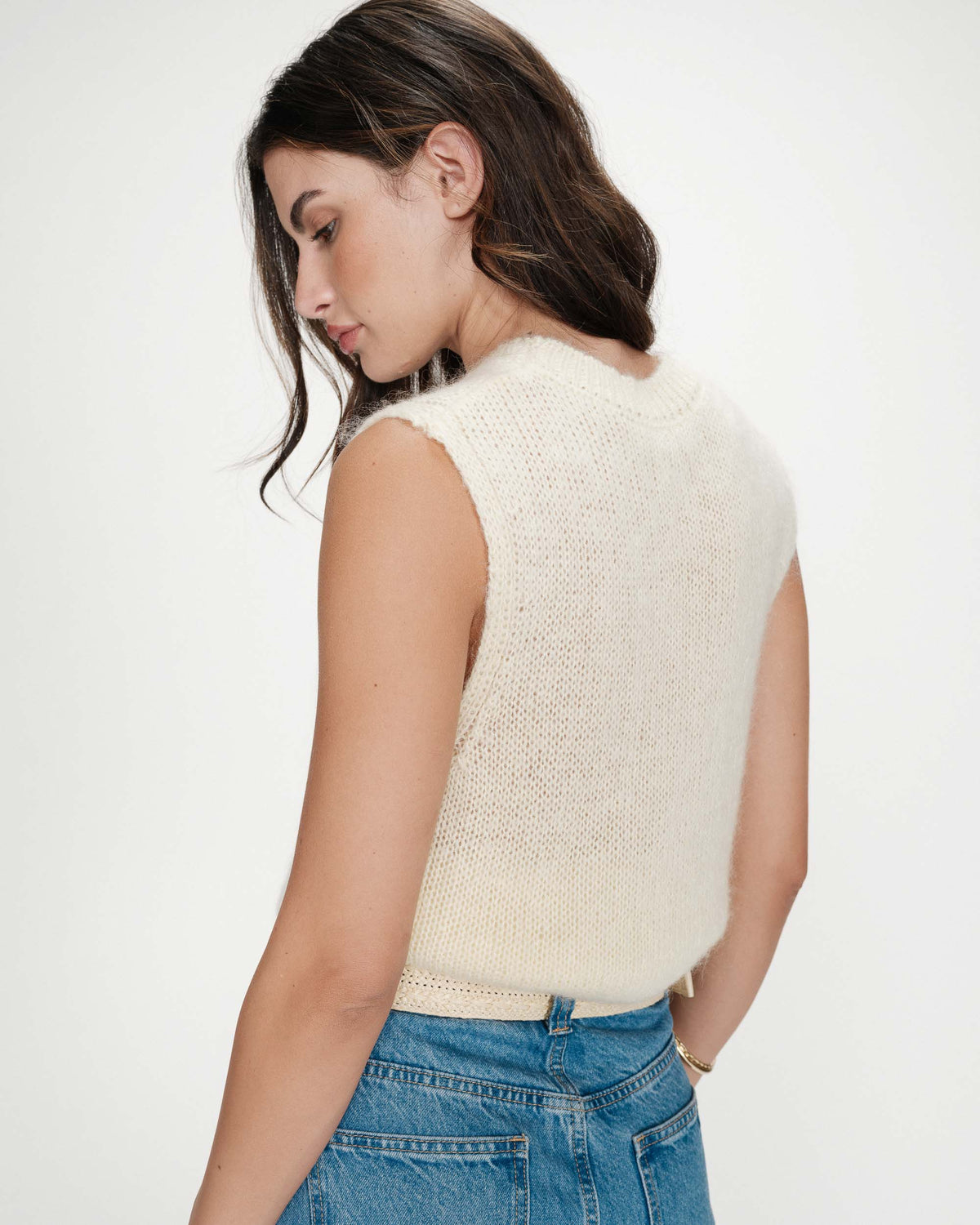Pull en laine et mohair sans manches vanille Vollo