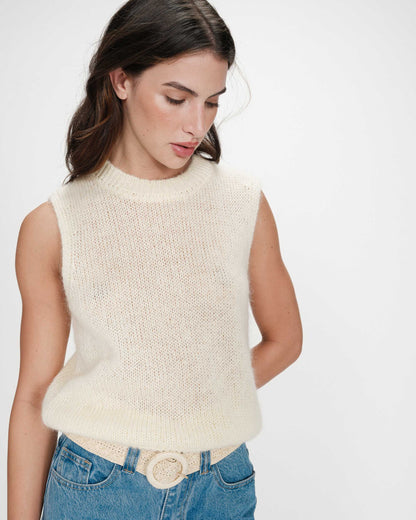 Pull en laine et mohair sans manches vanille Vollo
