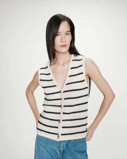Gilet en maille sans manches col V ecru Vincennes