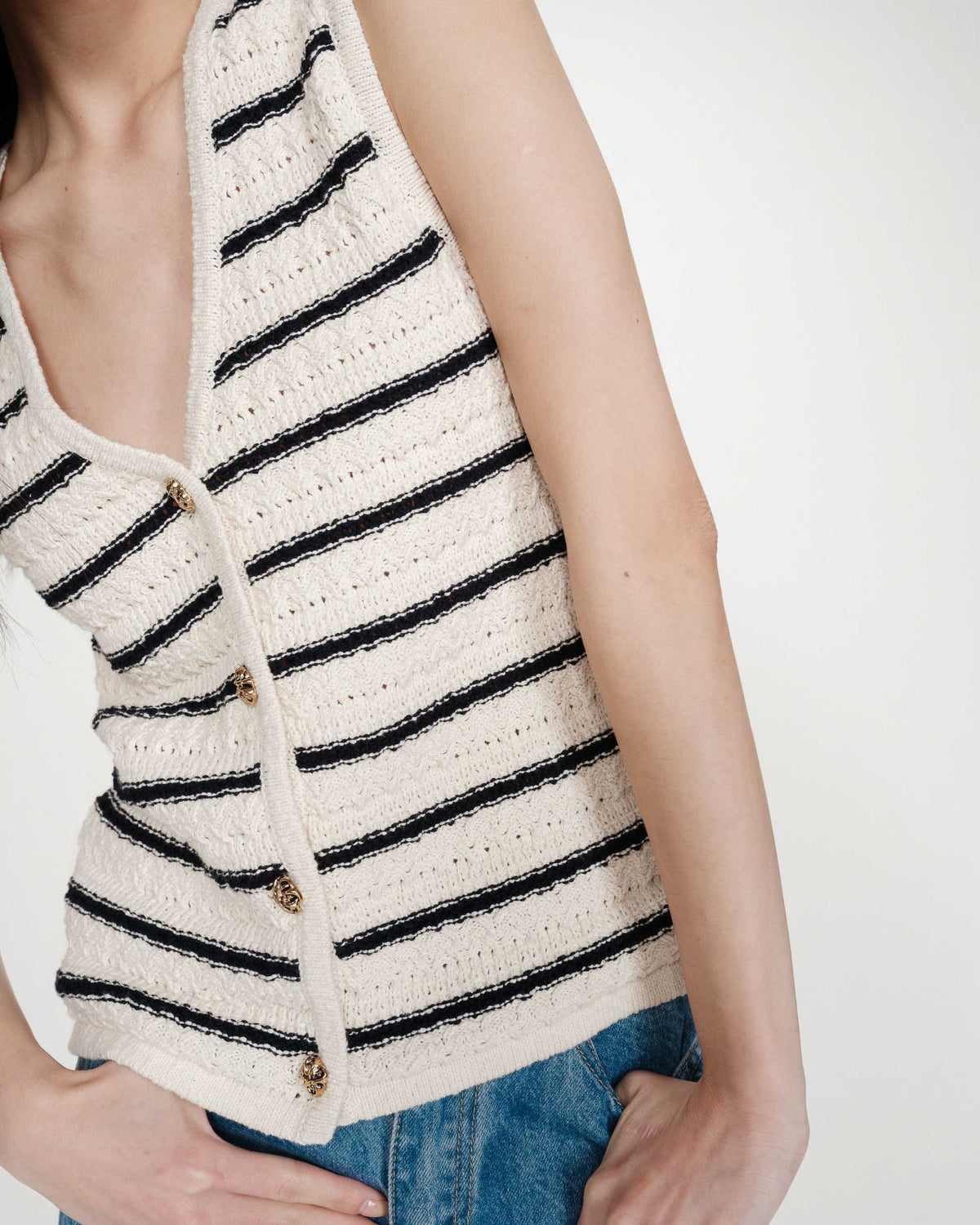 Gilet en maille sans manches col V ecru Vincennes
