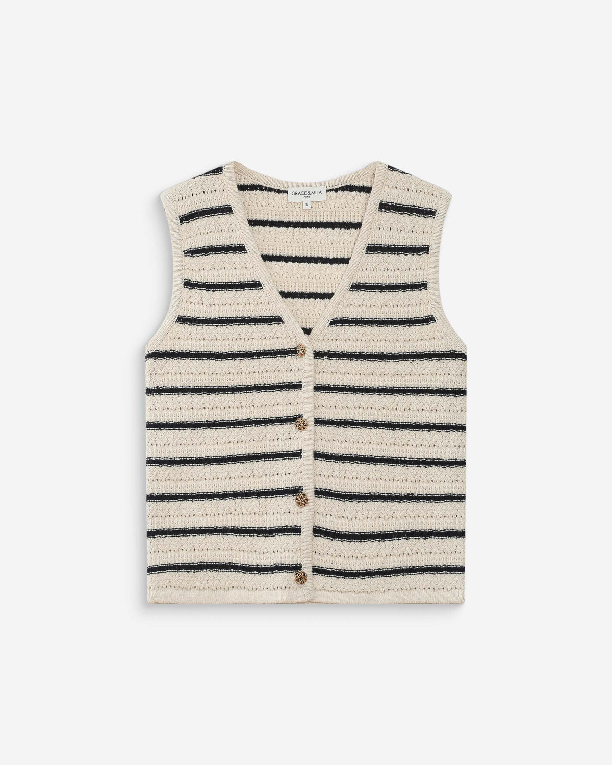 Gilet en maille sans manches col V ecru Vincennes