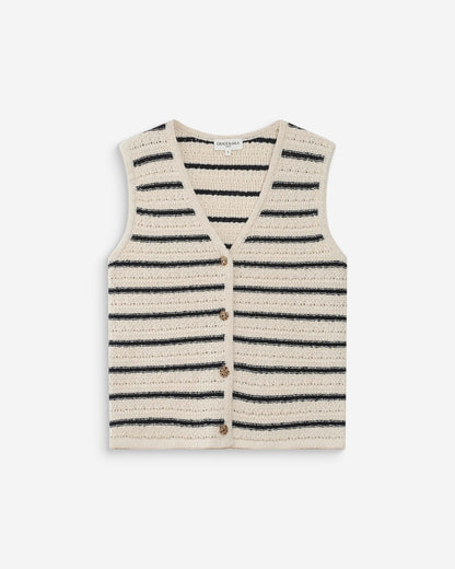 Gilet en maille sans manches col V ecru Vincennes