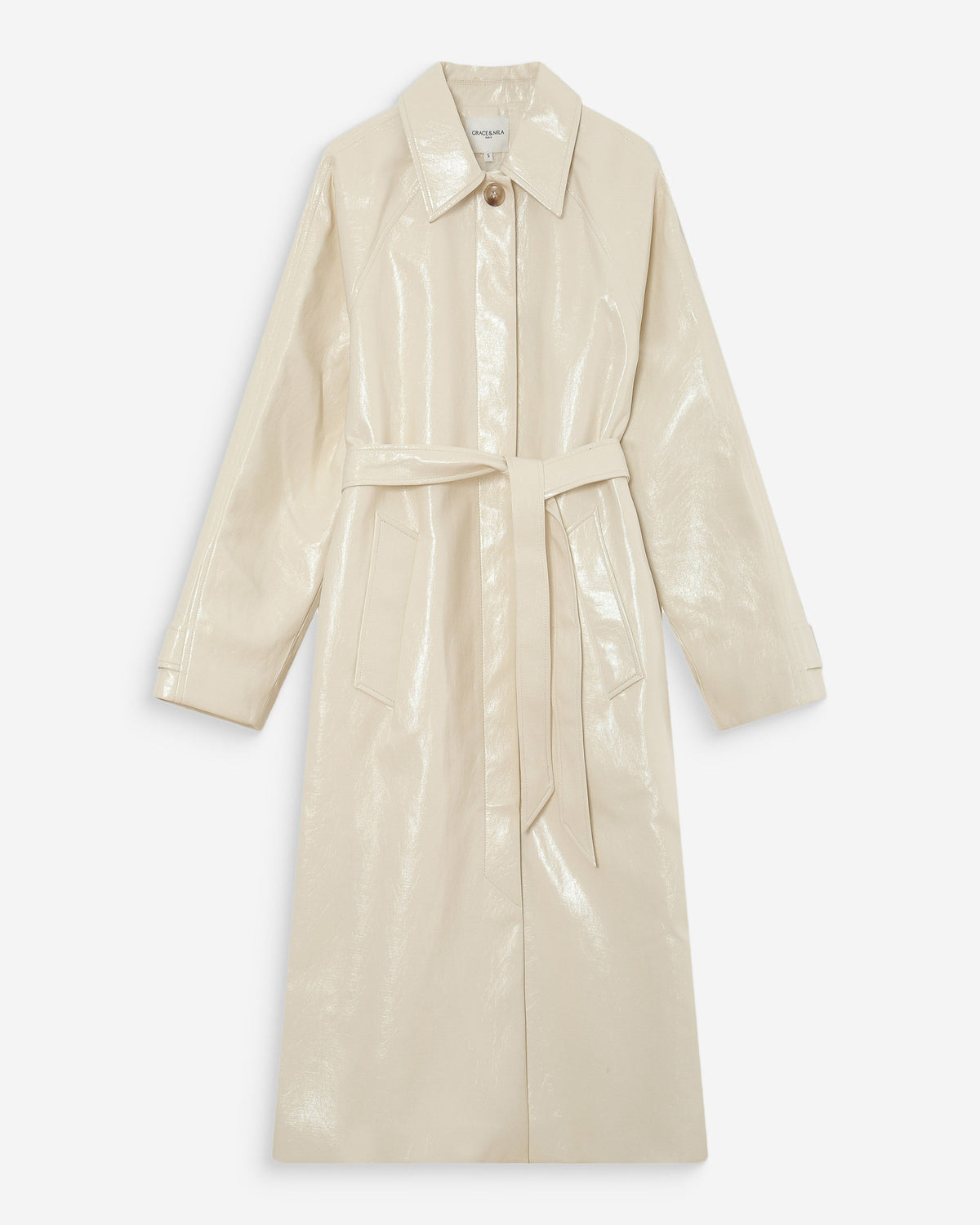 Trench-coat long en vinyle ceinturé vanille Velours