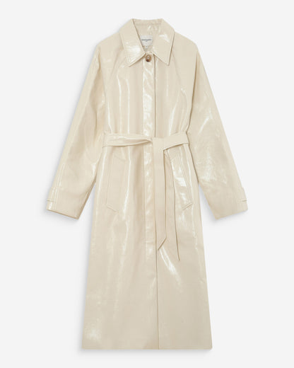 Trench-coat long en vinyle ceinturé vanille Velours