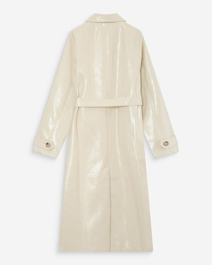 Trench-coat long en vinyle ceinturé vanille Velours