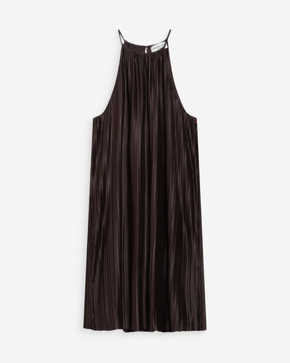 Robe courte plissée à encolure américaine chocolat Wilona