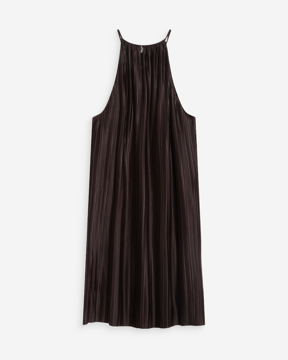 Robe courte plissée à encolure américaine chocolat Wilona