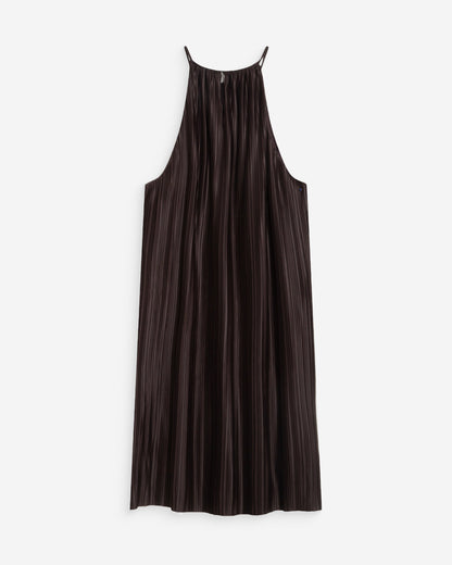 Robe courte plissée à encolure américaine chocolat Wilona