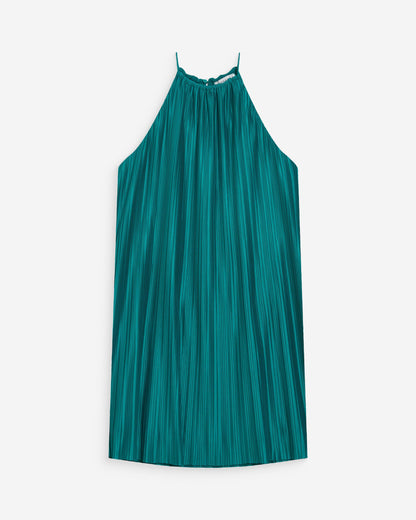 Robe courte plissée à encolure américaine emeraude Wilona