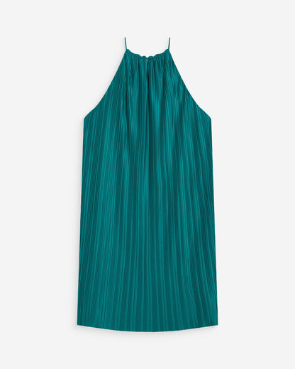 Robe courte plissée à encolure américaine emeraude Wilona