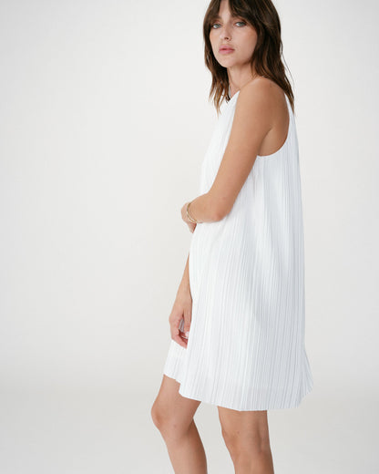 Robe courte plissée à encolure américaine ivoire Wilona