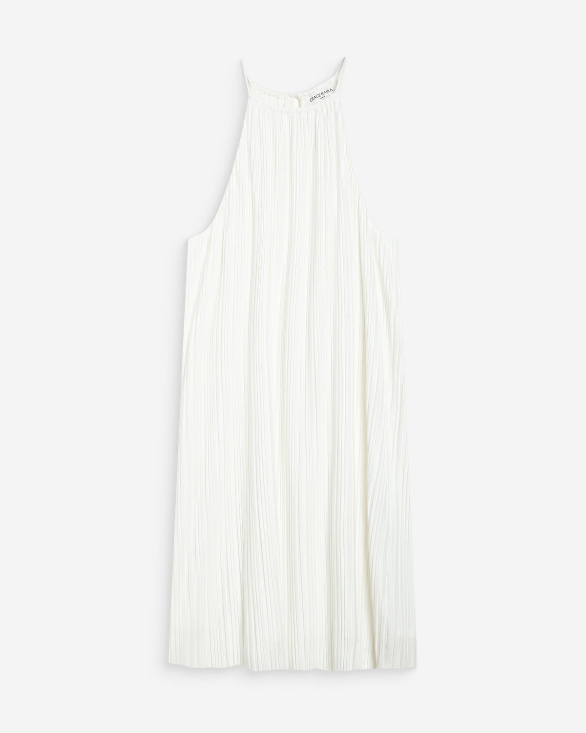 Robe courte plissée à encolure américaine ivoire Wilona