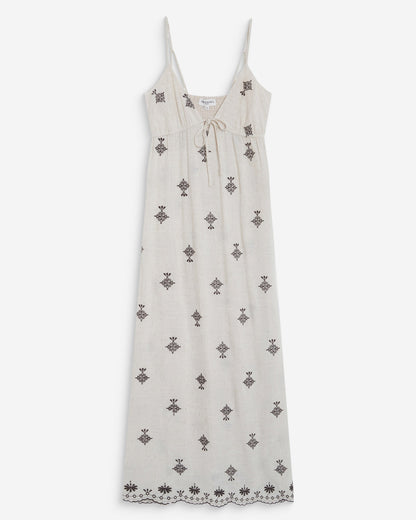Robe longue bohème évasée à broderies chocolat Wilora