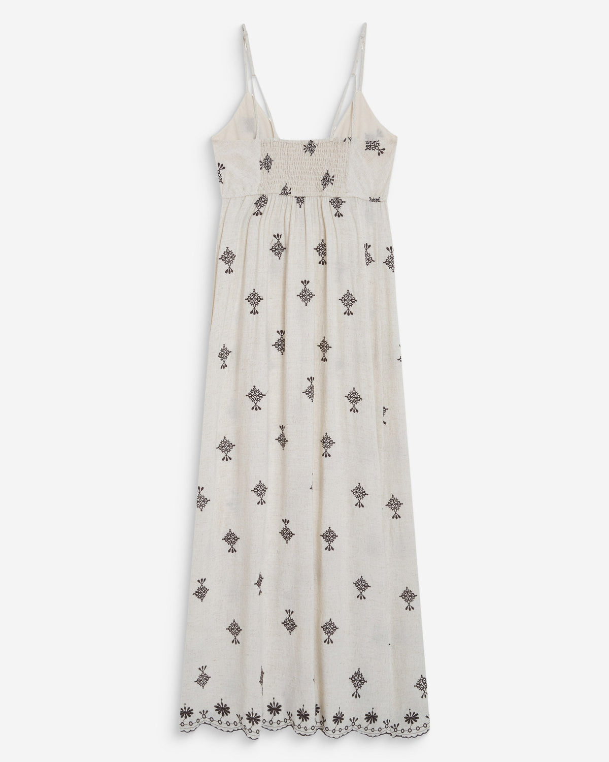 Robe longue bohème évasée à broderies chocolat Wilora