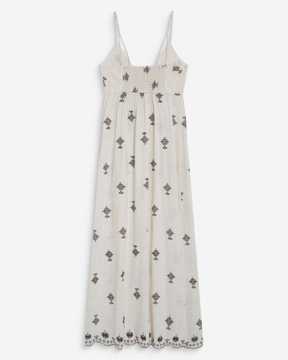 Robe longue bohème évasée à broderies chocolat Wilora
