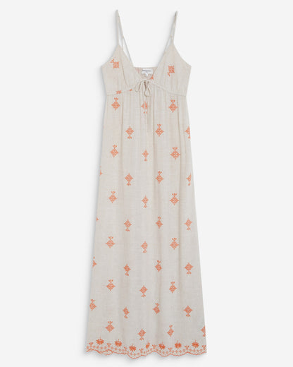 Robe longue bohème évasée à broderies orange Wilora