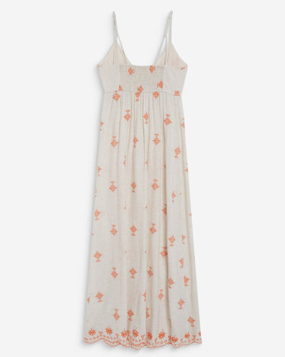 Robe longue bohème évasée à broderies orange Wilora