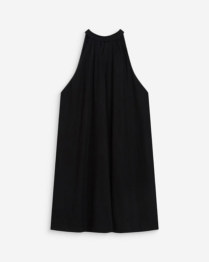 Robe courte évasée en lin dos à nouer noir Whola