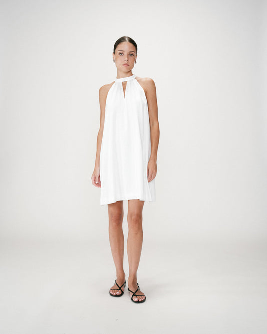 Robe courte évasée en lin dos à nouer white Whola