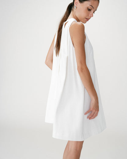 Robe courte évasée en lin dos à nouer white Whola
