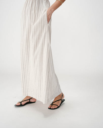 Robe longue rayée dos nu à fines bretelles sable Wyna