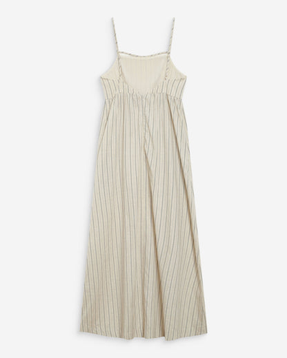 Robe longue rayée dos nu à fines bretelles sable Wyna