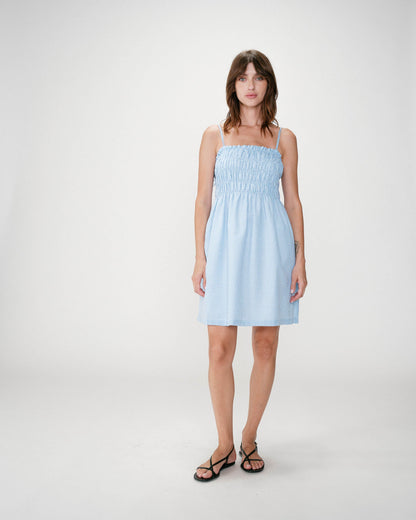 Robe courte en coton à carreaux vichy ciel Willa