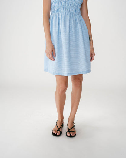 Robe courte en coton à carreaux vichy ciel Willa