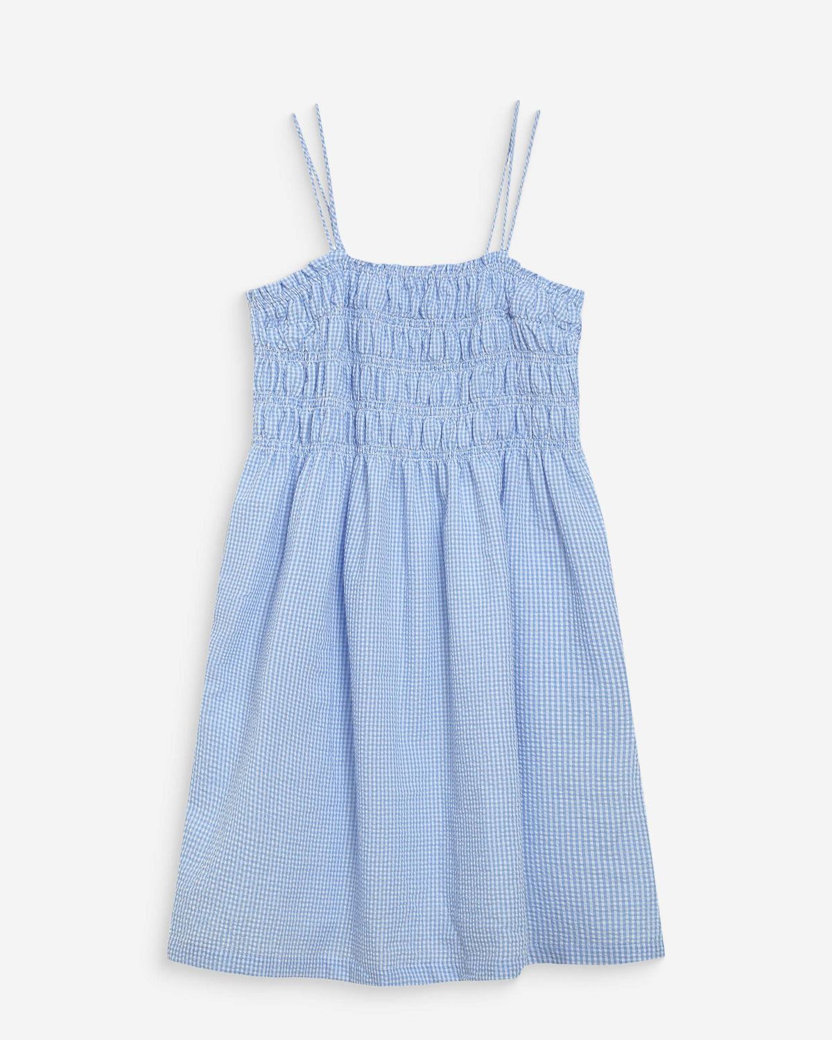 Robe courte en coton à carreaux vichy ciel Willa